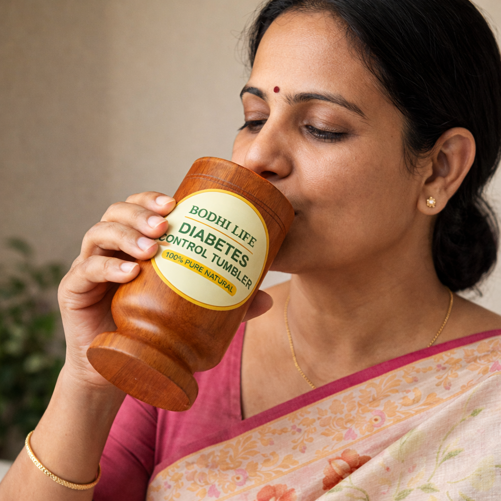 Ayurvedic Wooden Glass Tumbler For Sugar Management